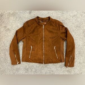 NWOT Maurices Women's Zip Up Jacket Faux Suede Moto Size Large Brown UNWORN!